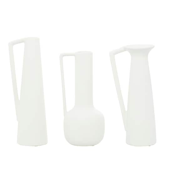 CosmoLiving by Cosmopolitan Set of 3 White Ceramic Modern Vase, 13", 12", 11"